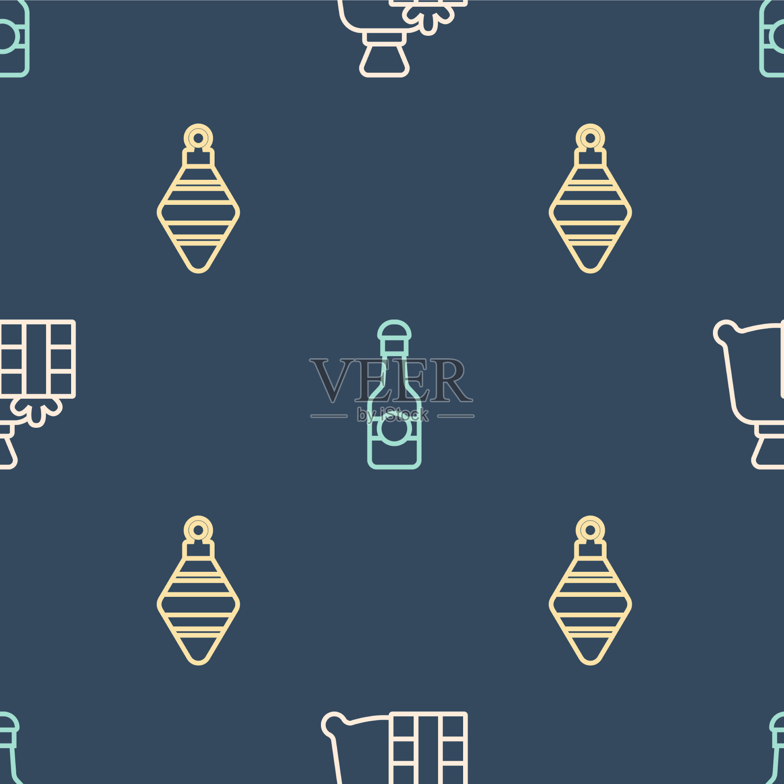 设线圣诞老人包礼物圣诞球和图标素材