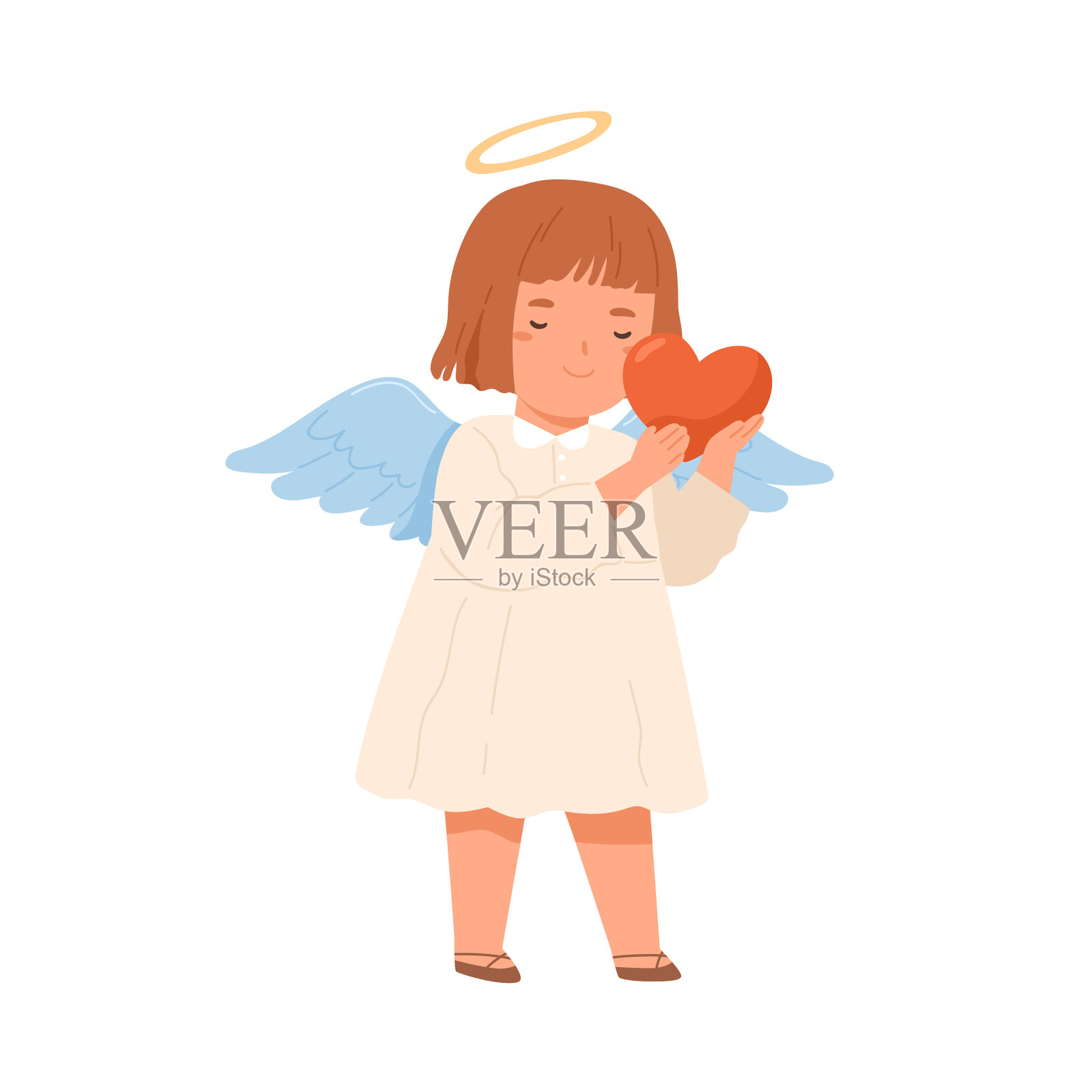 可爱快乐的天使，长着翅膀，捧着一颗心设计元素图片