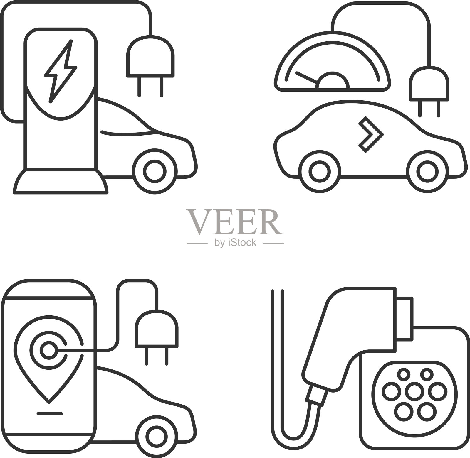 电动汽车充电直线图标设置图标素材