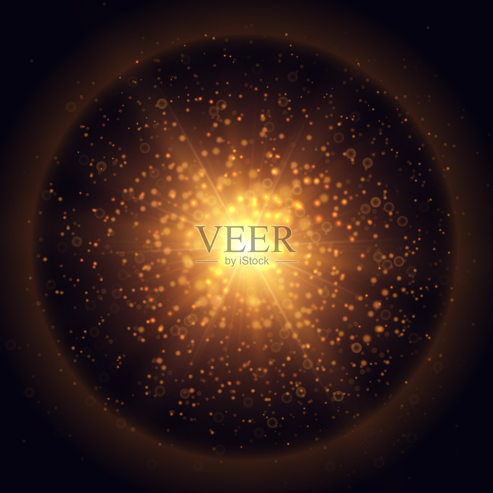 金色前灯与光环和粒子设计插画图片素材