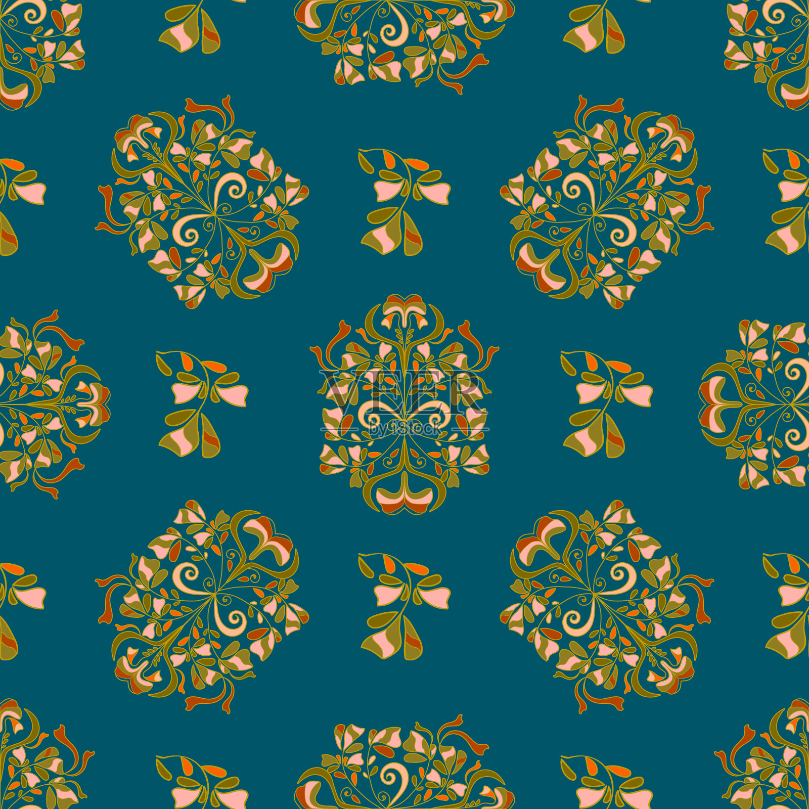 无缝花卉图案设计维多利亚时代插画图片素材