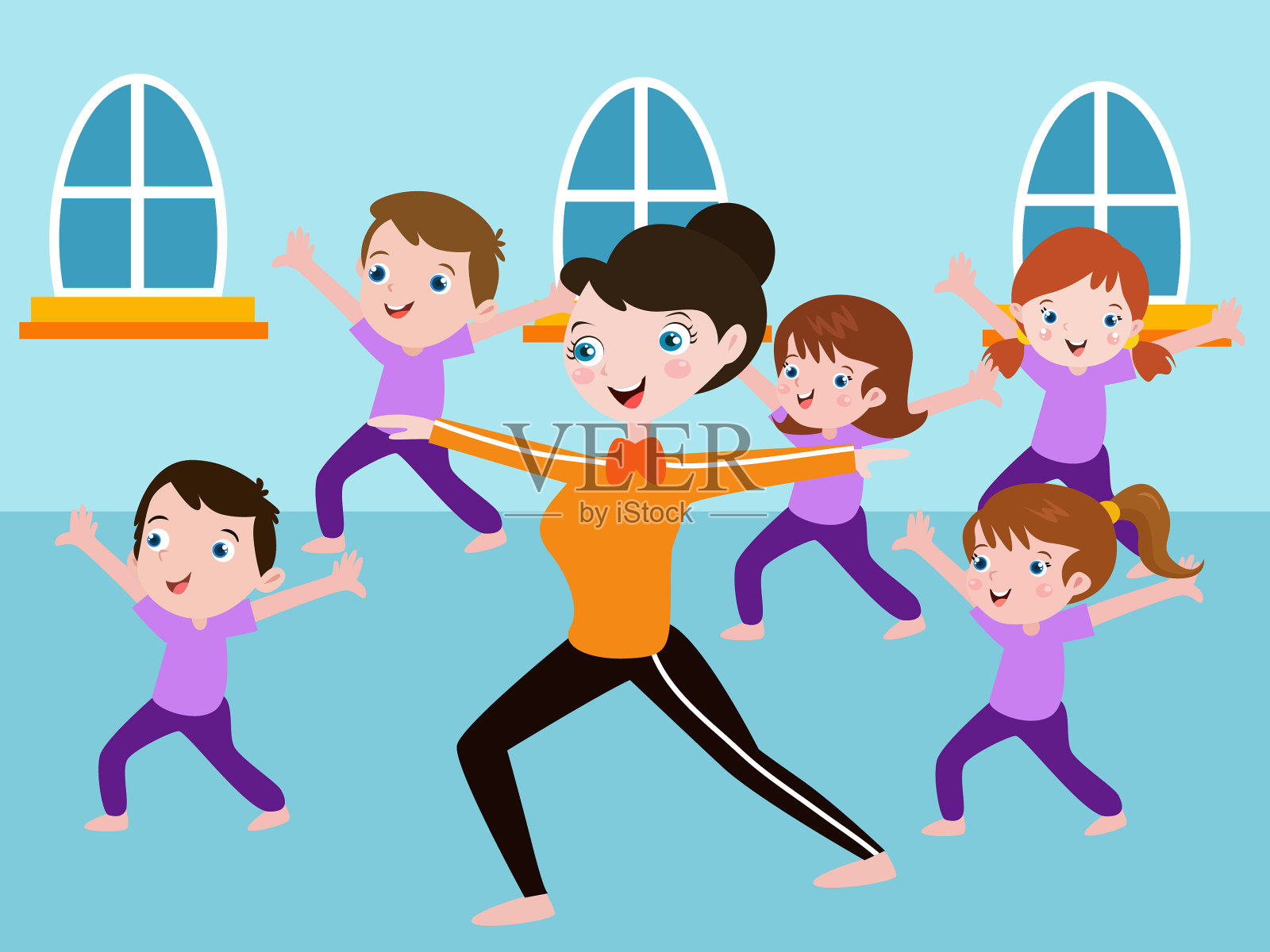 瑜伽幼儿班2D卡通插画图片素材