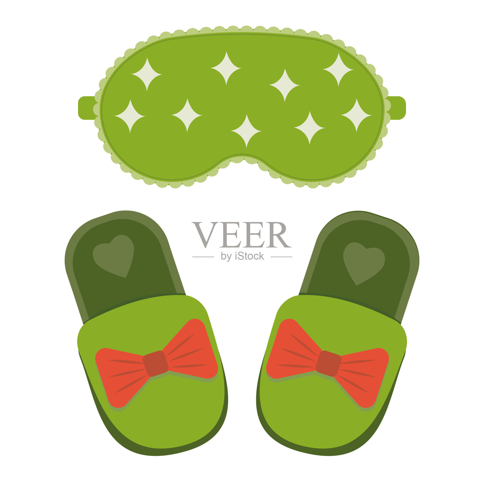 套家庭拖鞋和一个图案，颜色矢量插图的睡眠面具设计元素图片