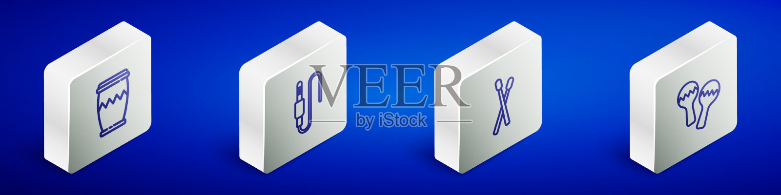 设置等距线鼓音频插孔棒和图标素材