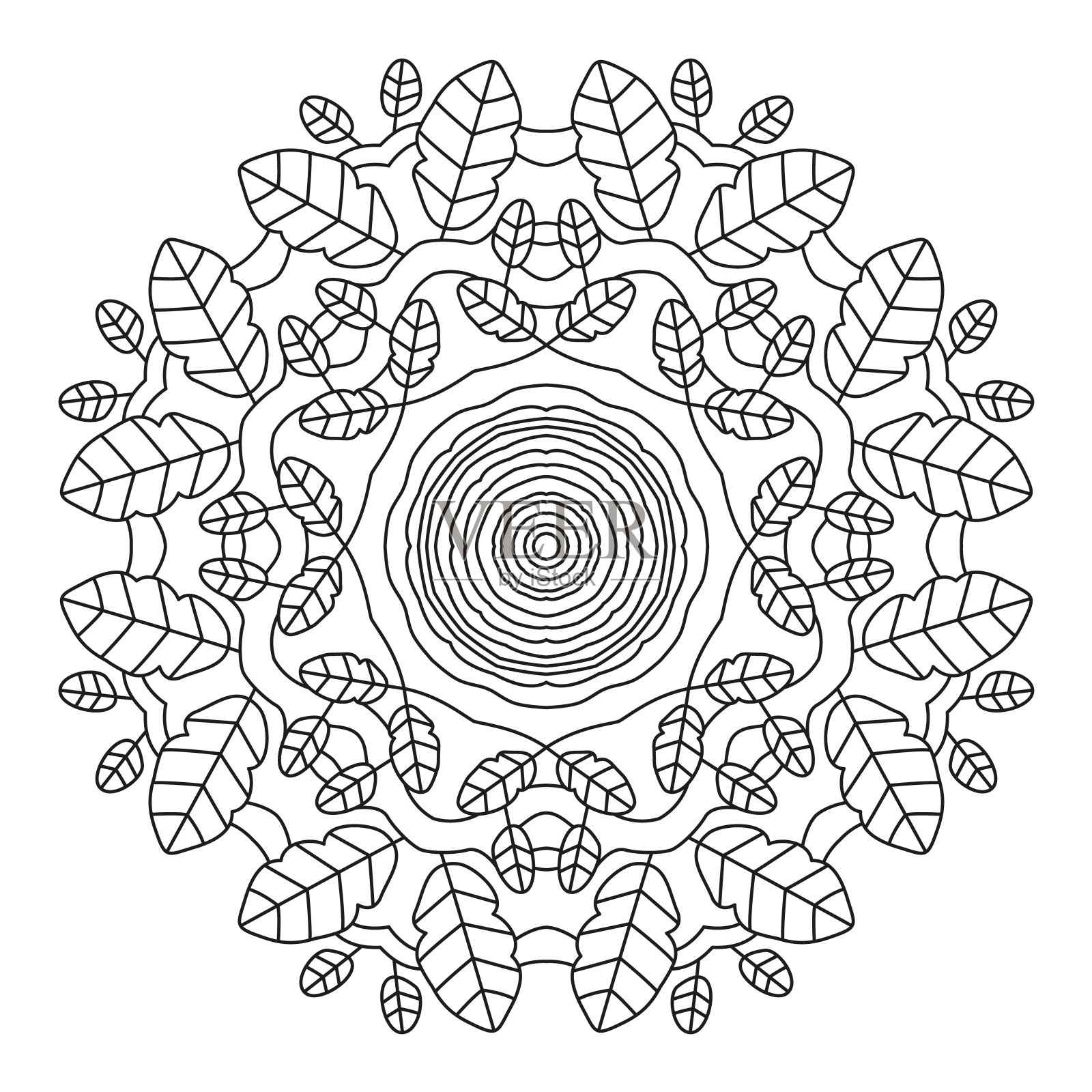 花曼荼罗形状着色。向量花曼荼罗。东方。本页面。大纲。插画图片素材