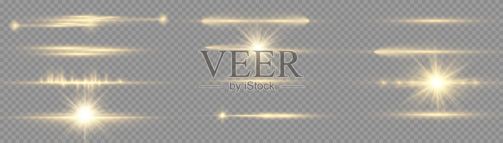 水平光线，闪黄色，辉光。插画图片素材