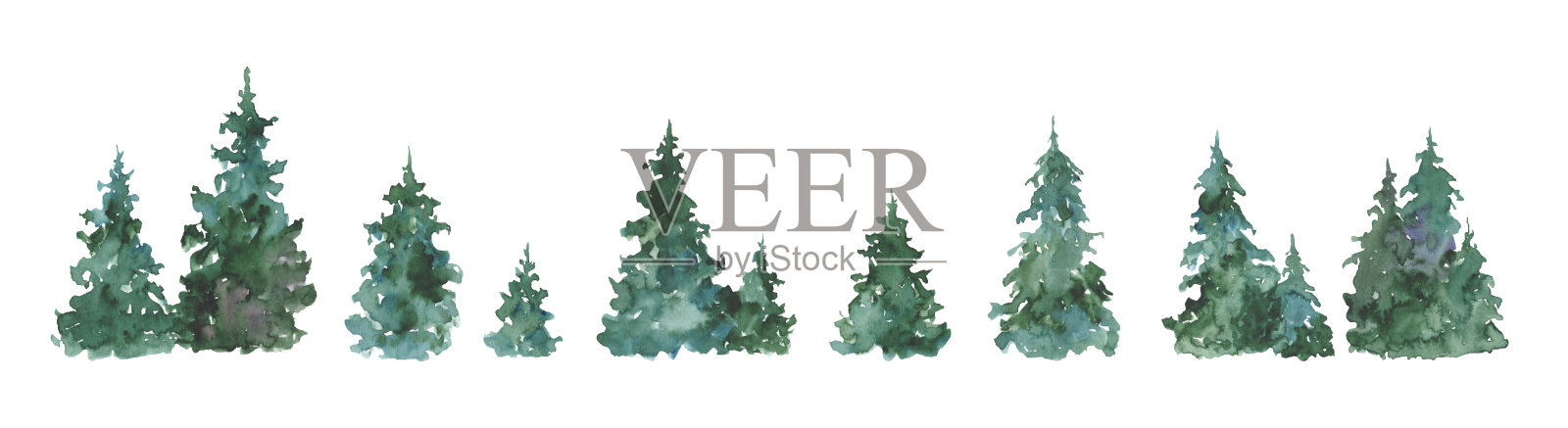 水彩画圣诞树。在白色背景上手绘圣诞树。喜庆插图的设计，印刷，织物或背景。插画图片素材