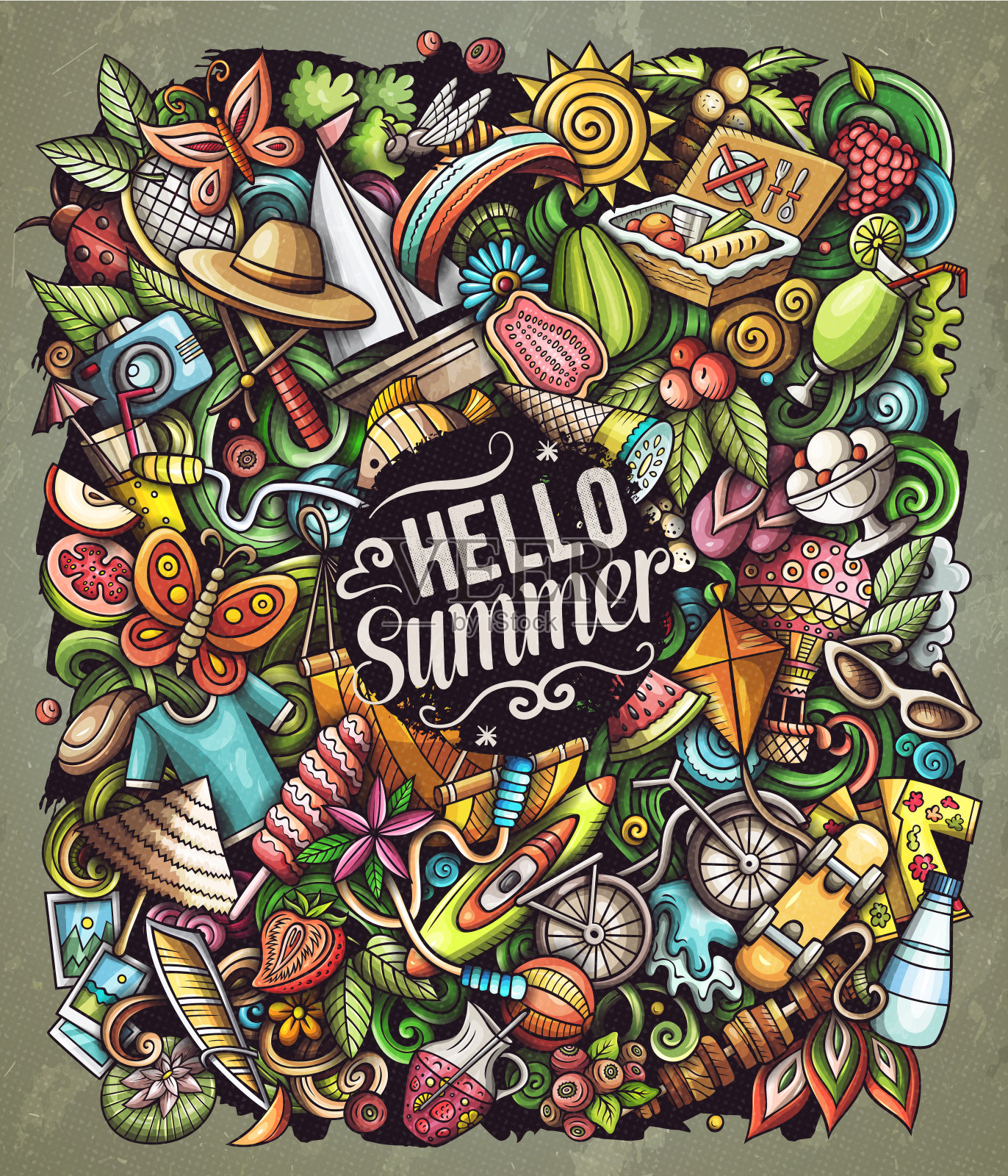 夏季卡通矢量涂鸦插图。插画图片素材
