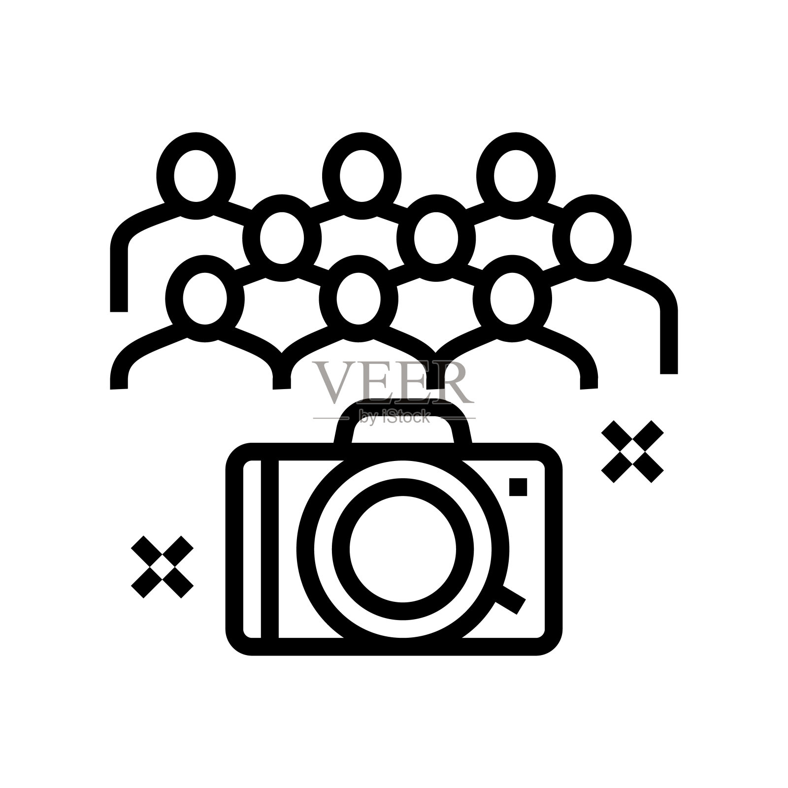 集体摄影幼儿园线图标矢量插图图标素材