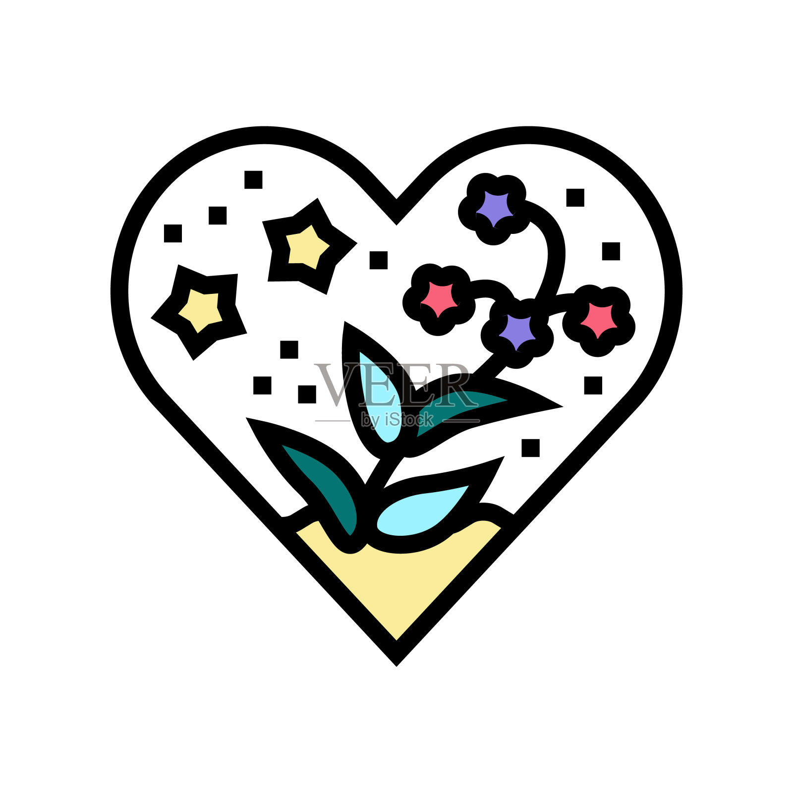 心脏形式与花树脂艺术颜色图标矢量插图插画图片素材