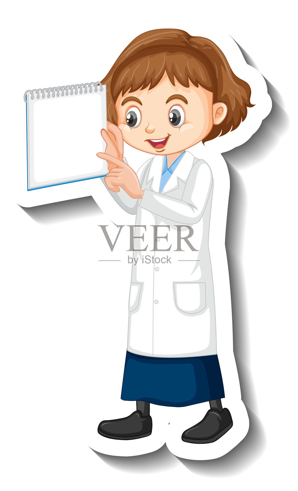 一个穿着科学袍的女孩卡通人物贴纸插画图片素材