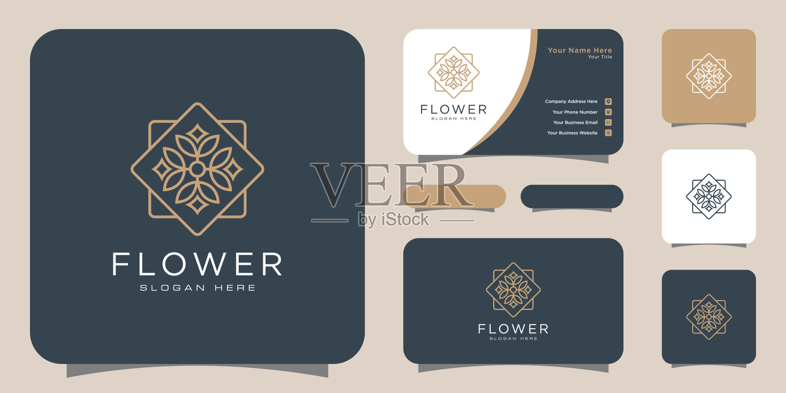 花单线豪华标志与名片设计插画图片素材
