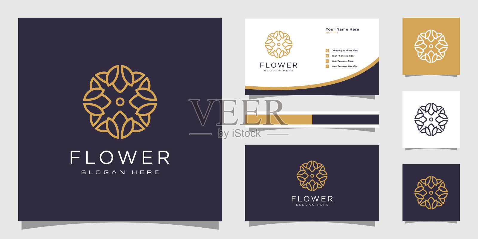 花单线豪华标志与名片设计插画图片素材
