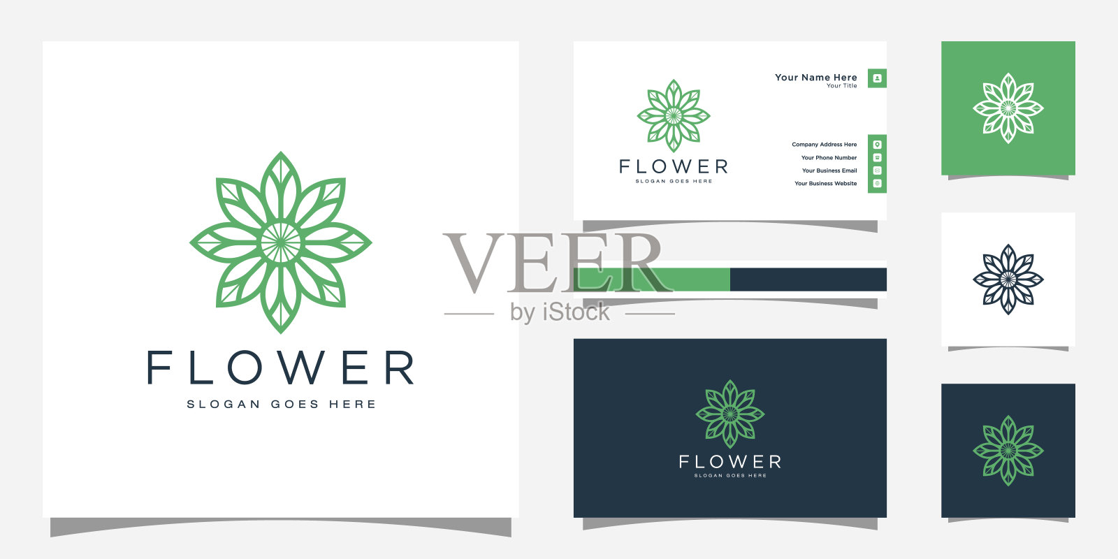 创意优雅的花与叶元素标志和名片。美容、化妆品、瑜伽和水疗中心的标志插画图片素材