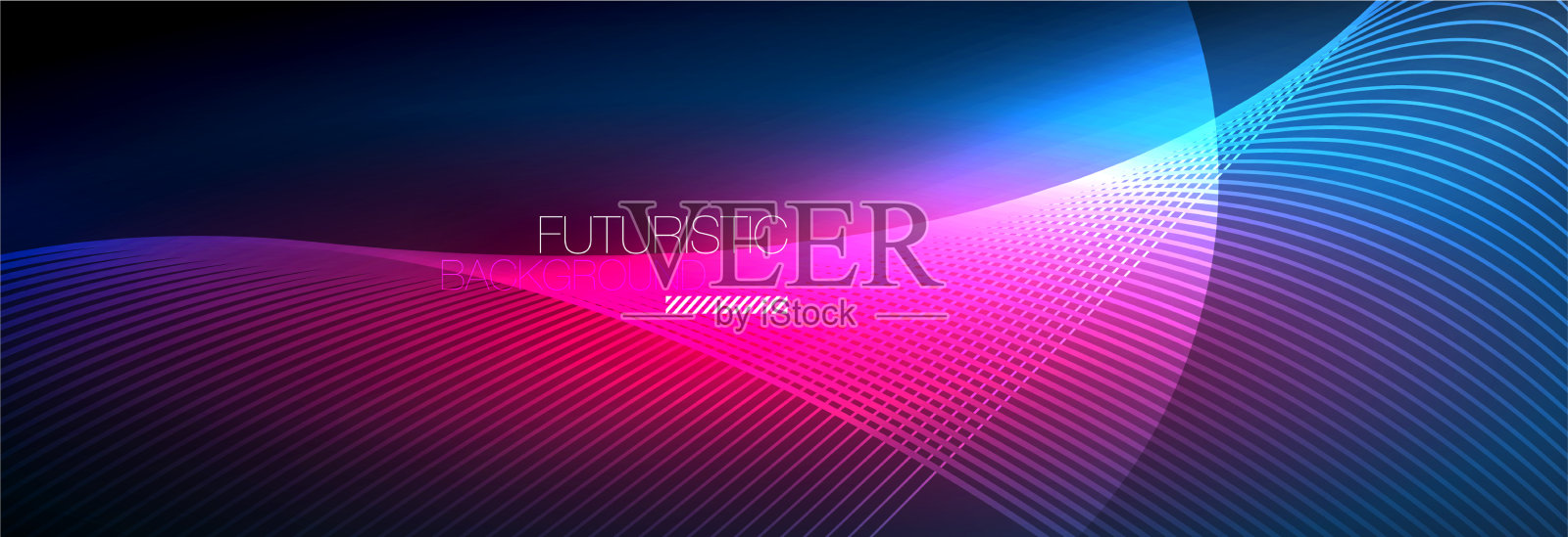 抽象的霓虹灯在黑暗中发出波浪般的光插画图片素材