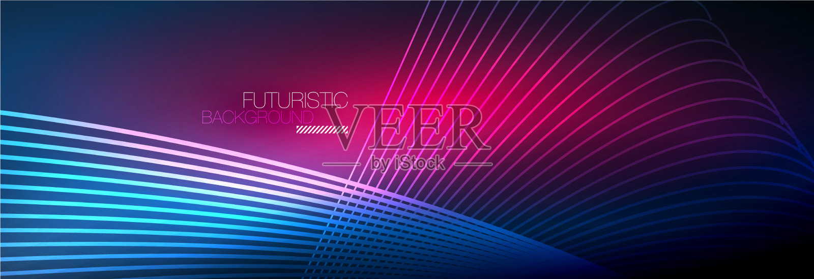 抽象的霓虹灯在黑暗中发出波浪般的光插画图片素材