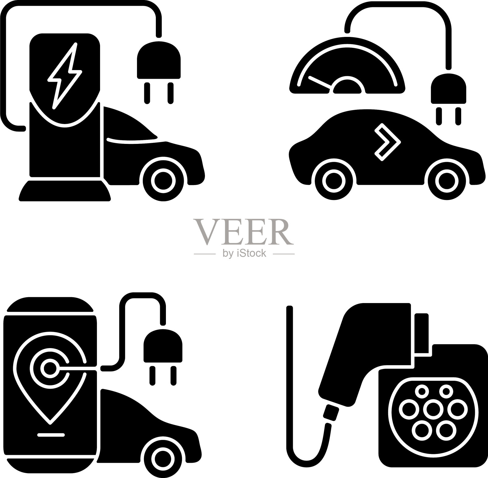 电动汽车充电黑色字形图标设置图标素材