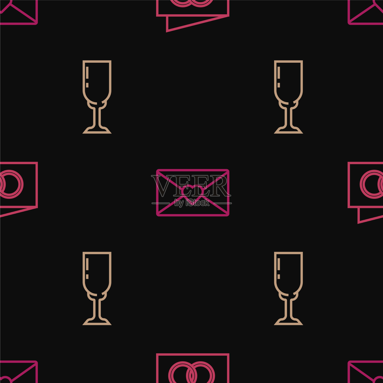 设置行贺卡，玻璃，香槟和图标素材