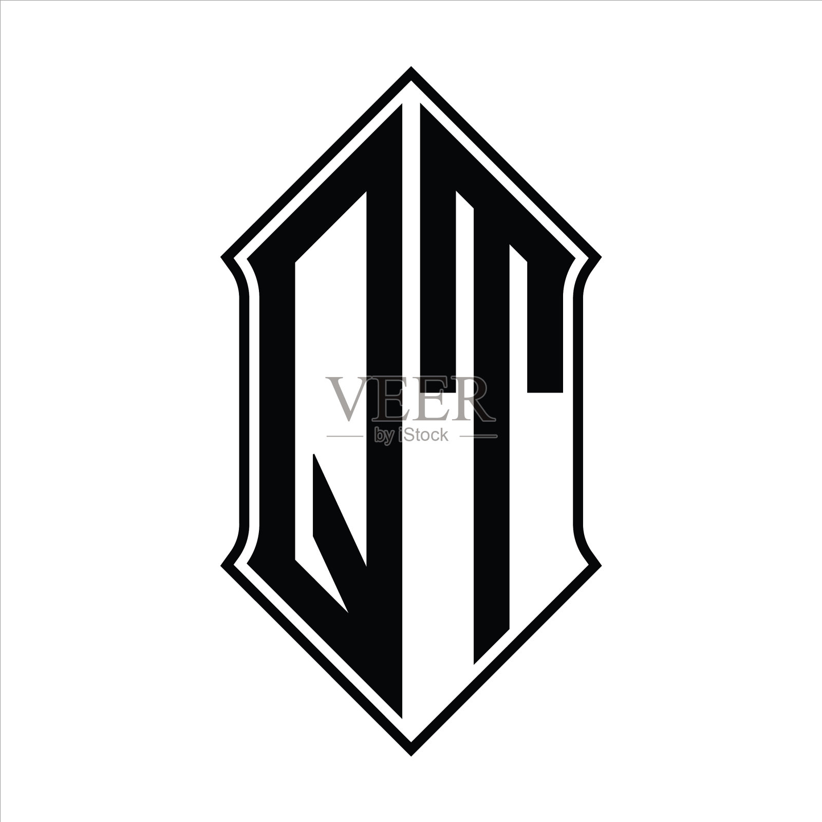 Qt标志与盾形和轮廓字母组合插画图片素材