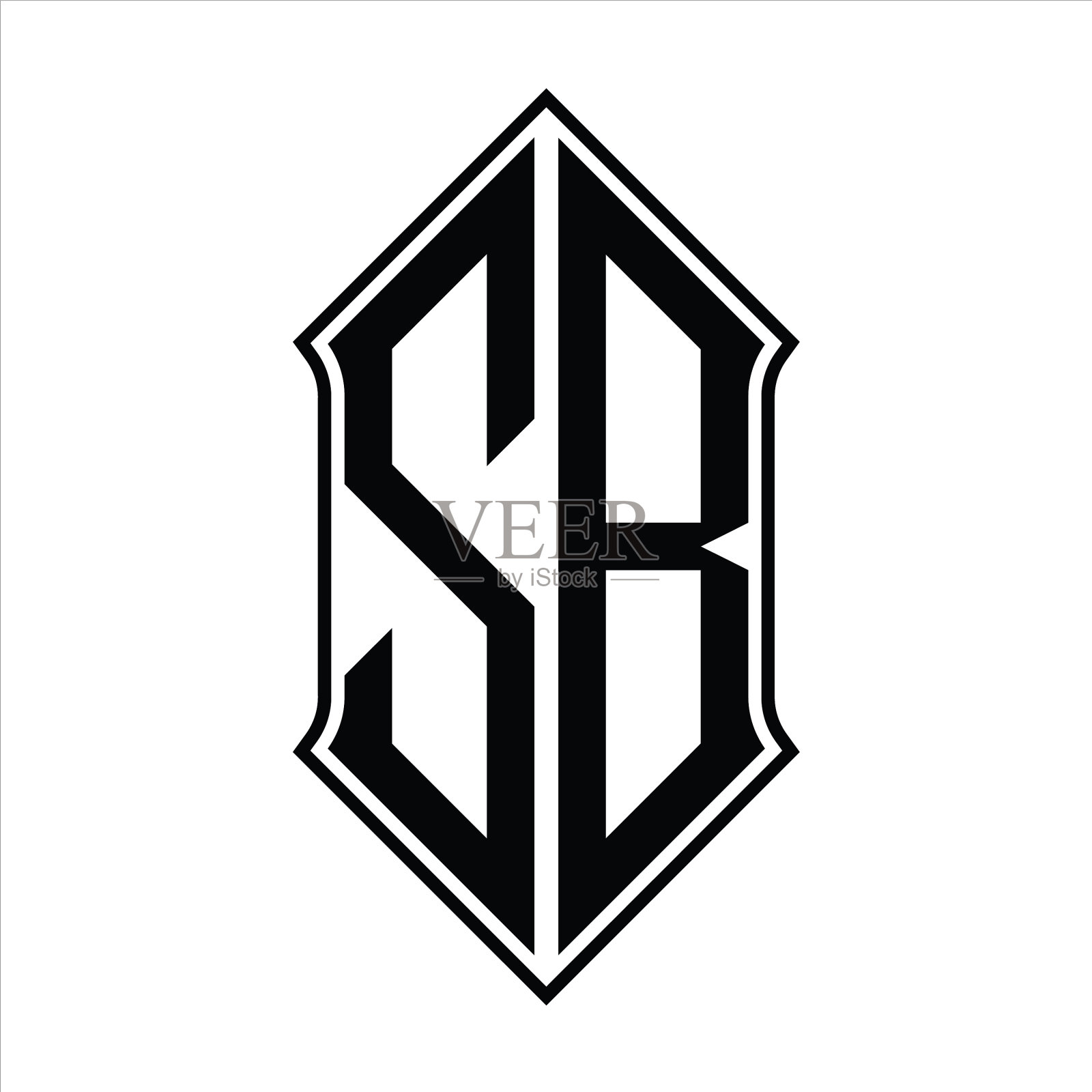 Sb标志的字母组合与盾形和轮廓插画图片素材