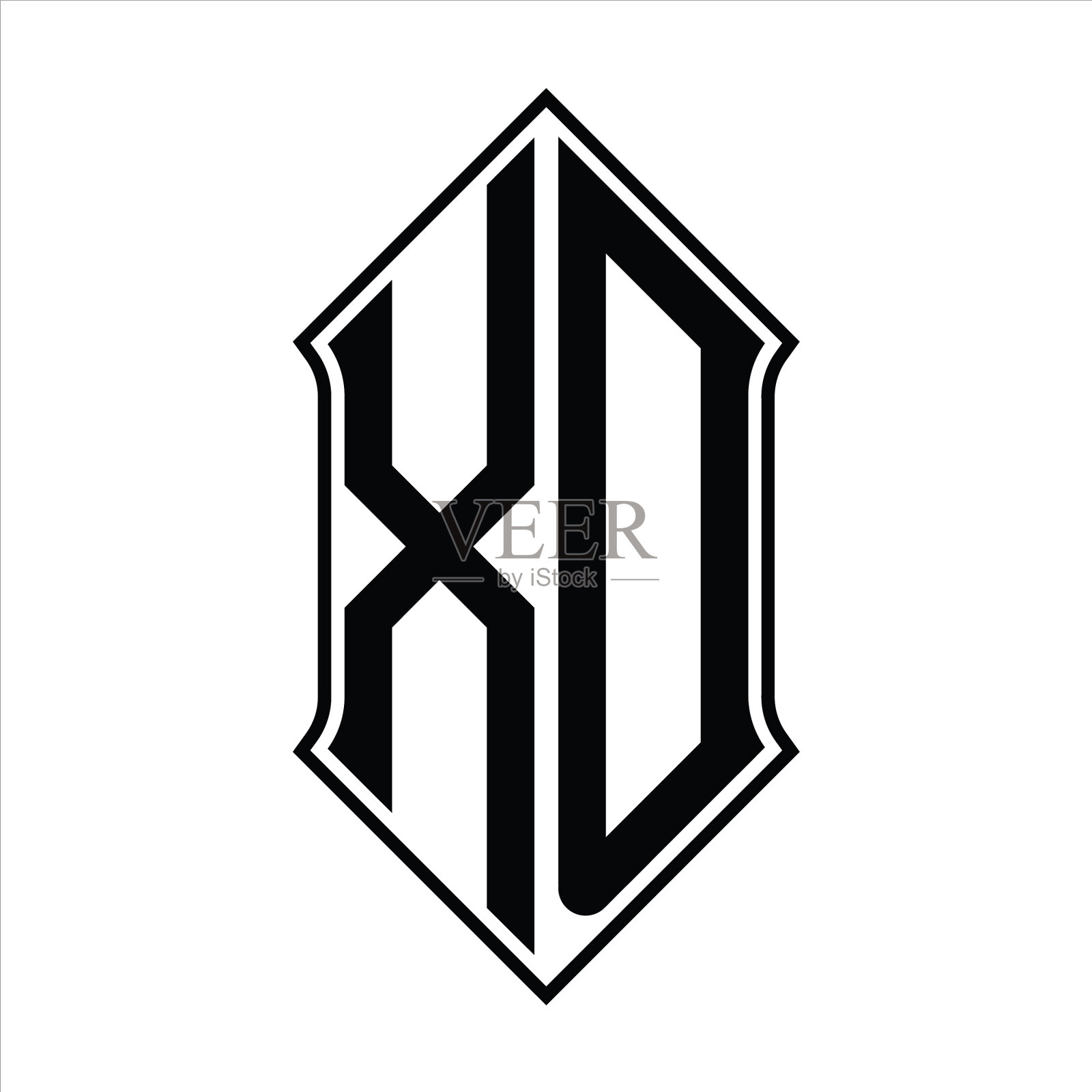 Xd标志与盾形和轮廓字母组合插画图片素材