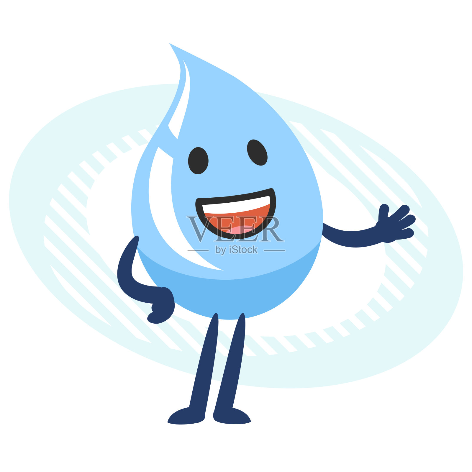 卡通水人物一边解释一边用手指着某处插画图片素材