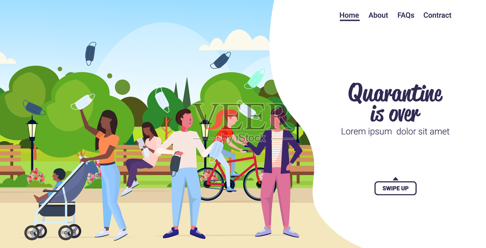 不同种族的人在户外散步庆祝设计模板素材