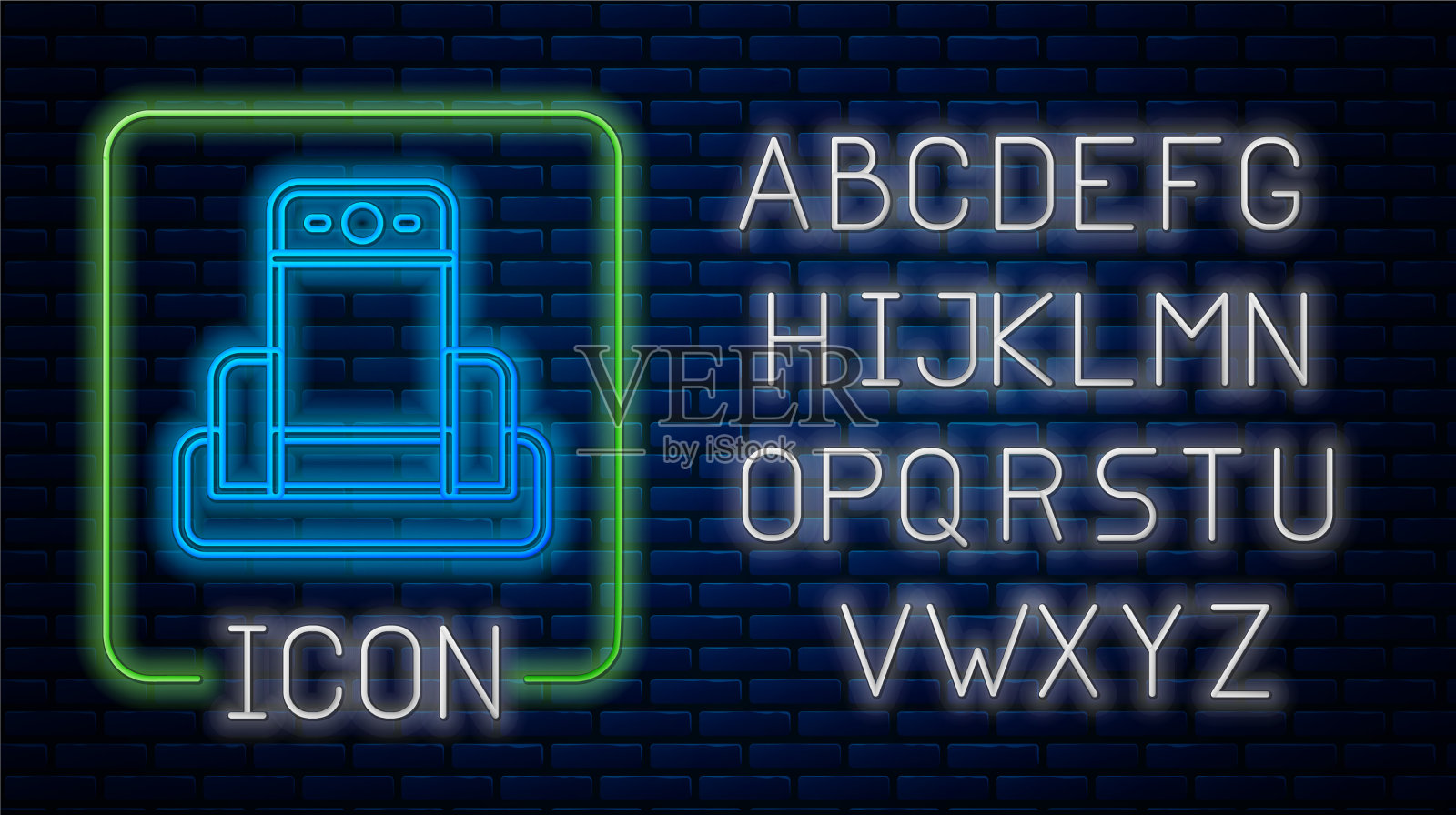 发光的霓虹灯金属探测器在机场图标插画图片素材