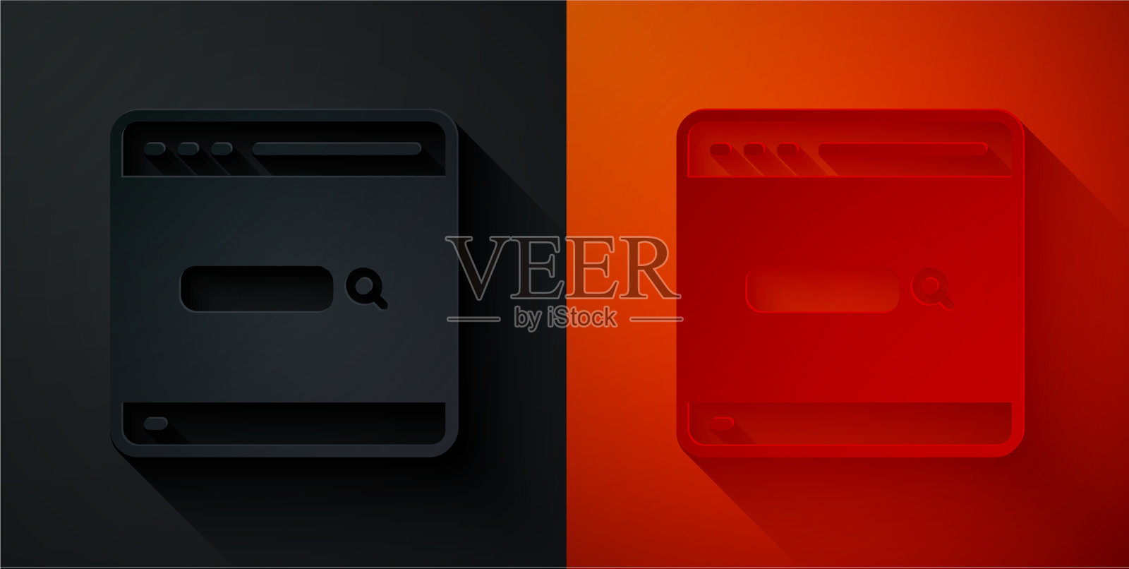 剪纸搜索引擎图标孤立在黑色和插画图片素材