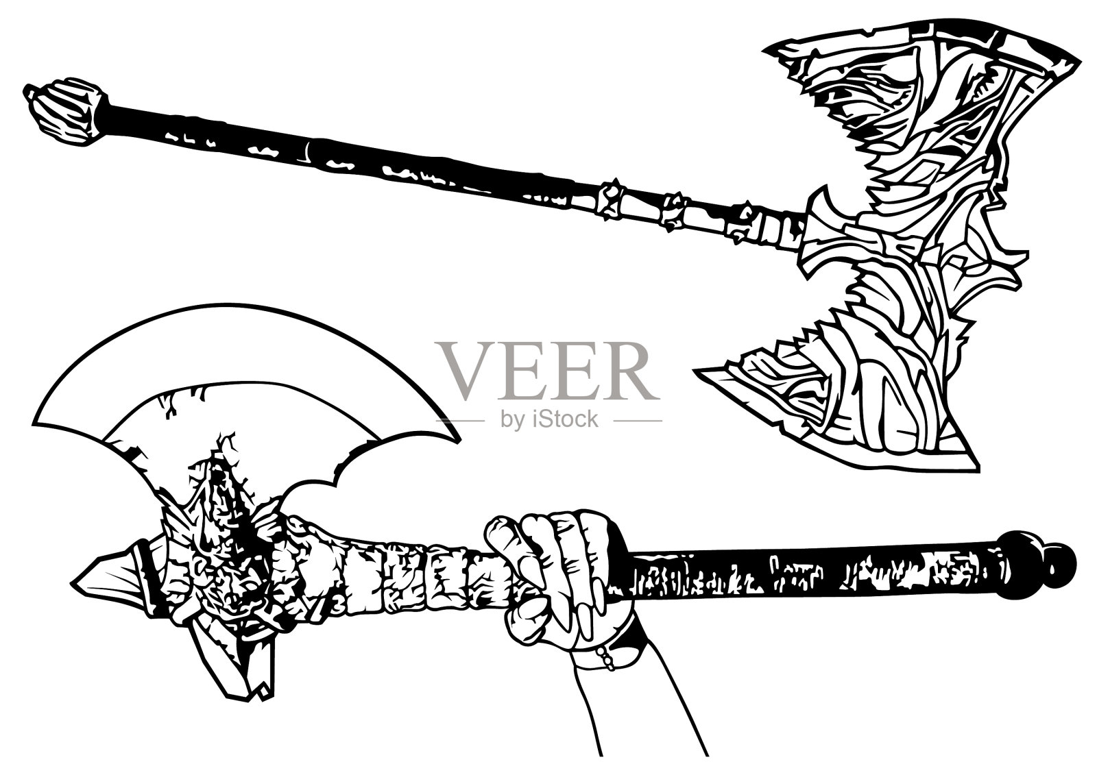 黑白格斗斧设计元素图片
