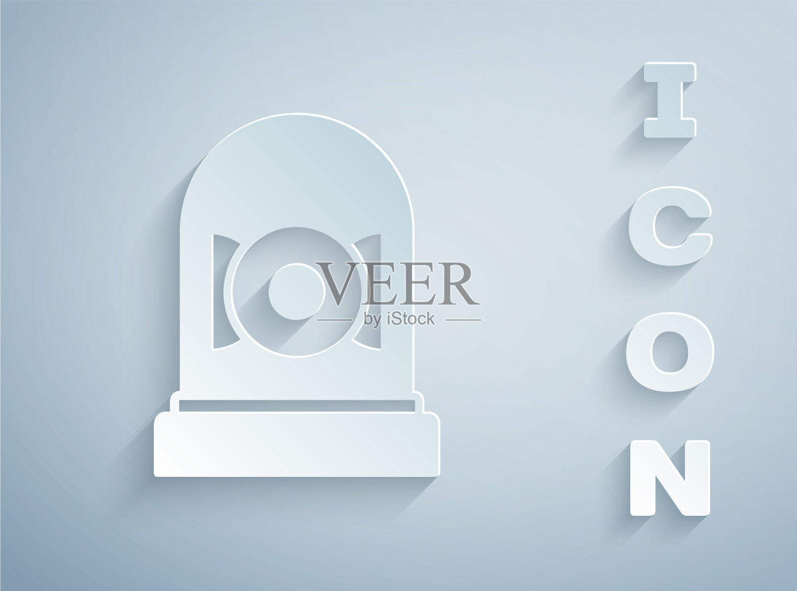 剪纸铃声闹钟图标孤立在灰色插画图片素材