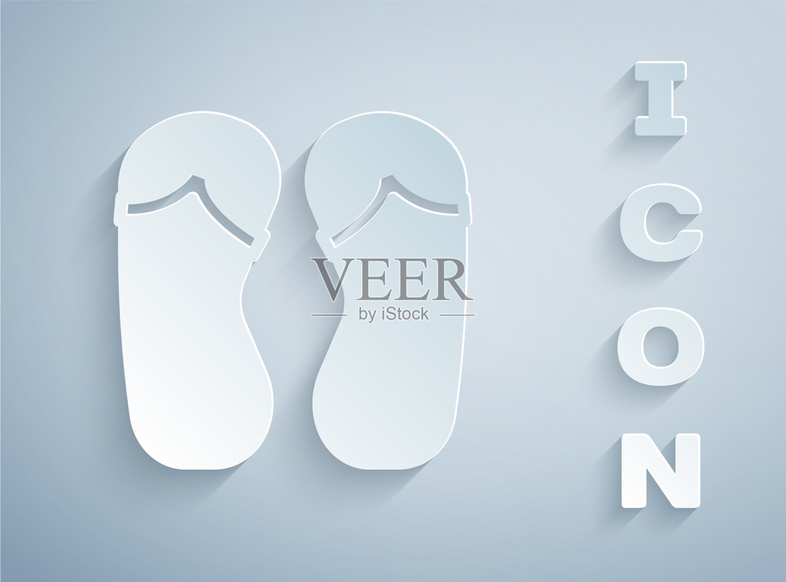 纸剪人字拖图标孤立在灰色插画图片素材