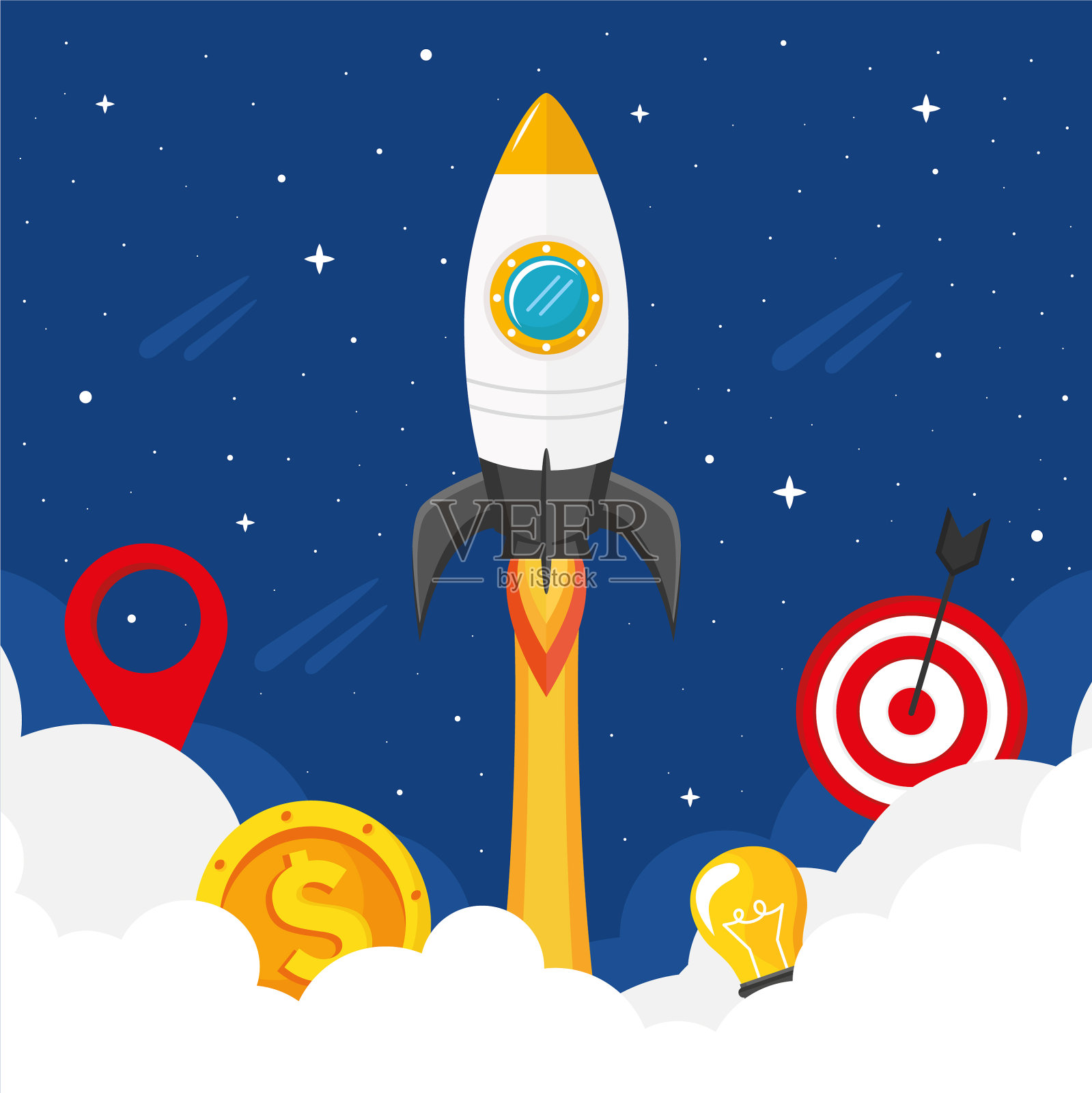 在天空中启动图标插画图片素材