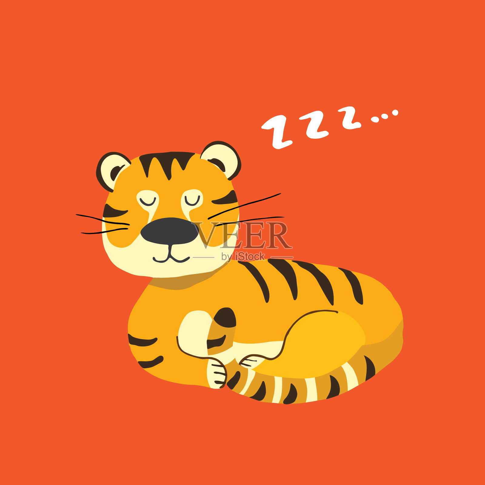 可爱的老虎睡觉卡通动物带插画图片素材