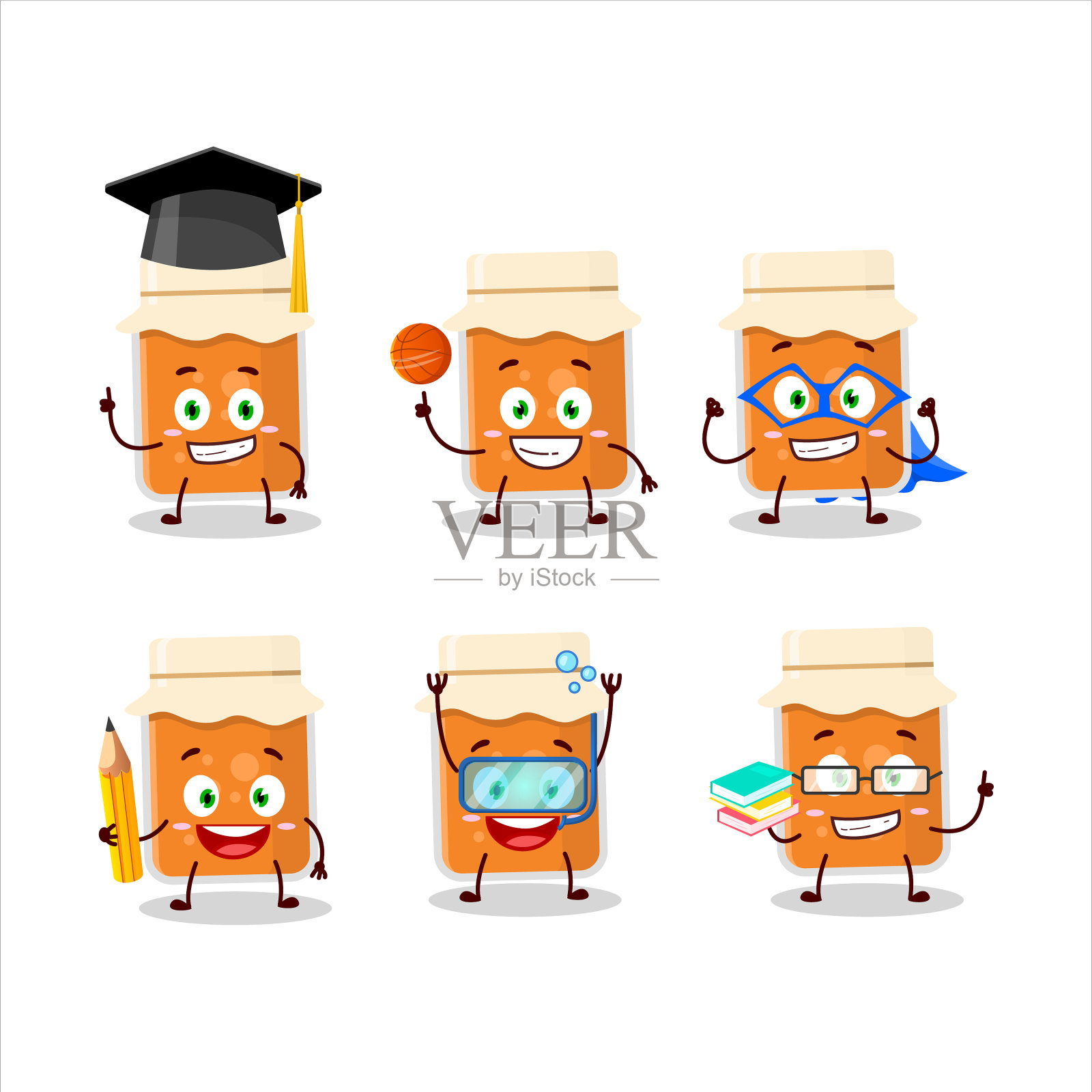 学生杏子果酱与各种表情插画图片素材