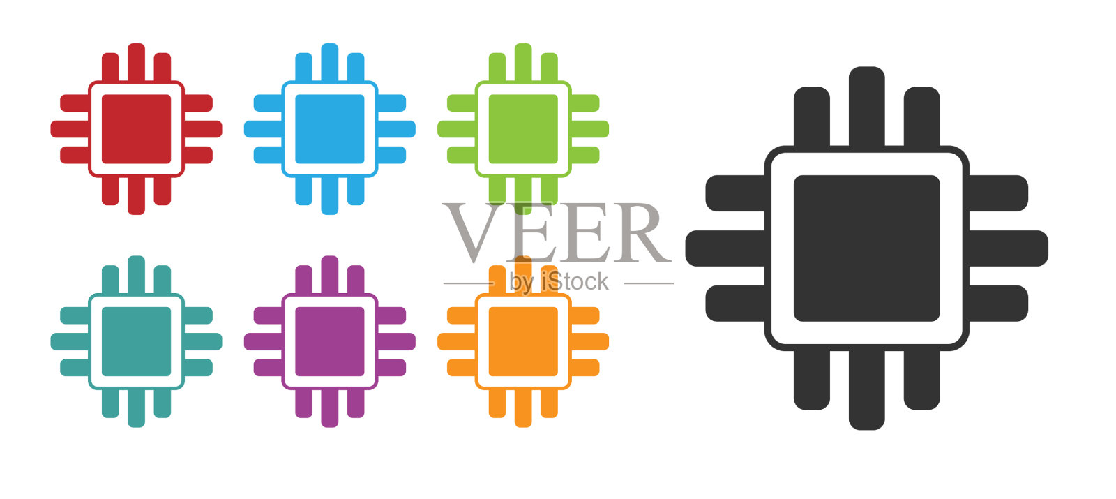 黑色计算机处理器与微电路CPU图标素材