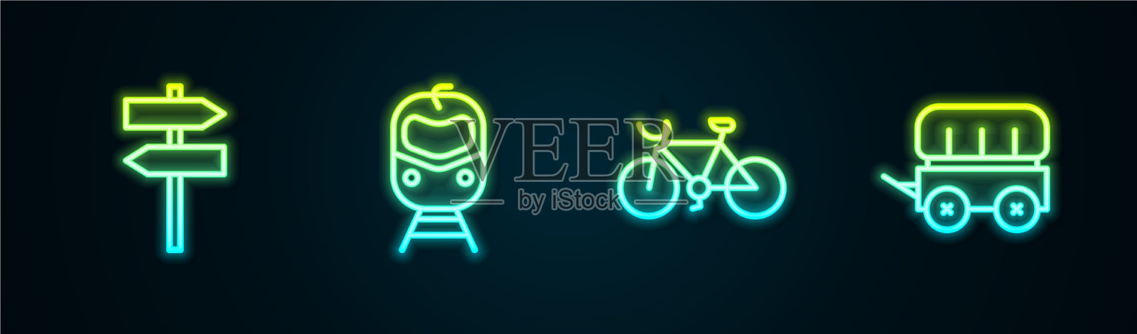 设置线路、道路、交通路标、火车和铁路插画图片素材