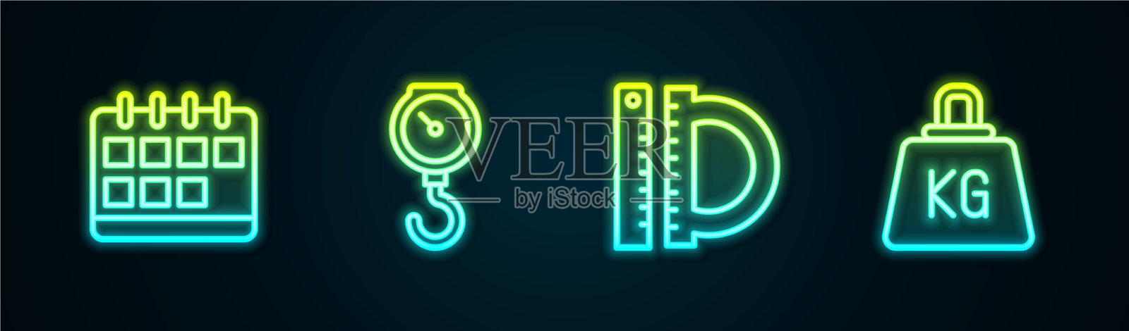 设置行万年历手秤弹簧机械插画图片素材