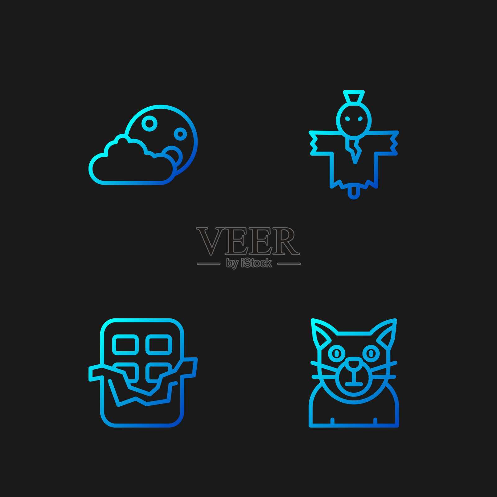 设线猫巧克力棒月亮和星星插画图片素材