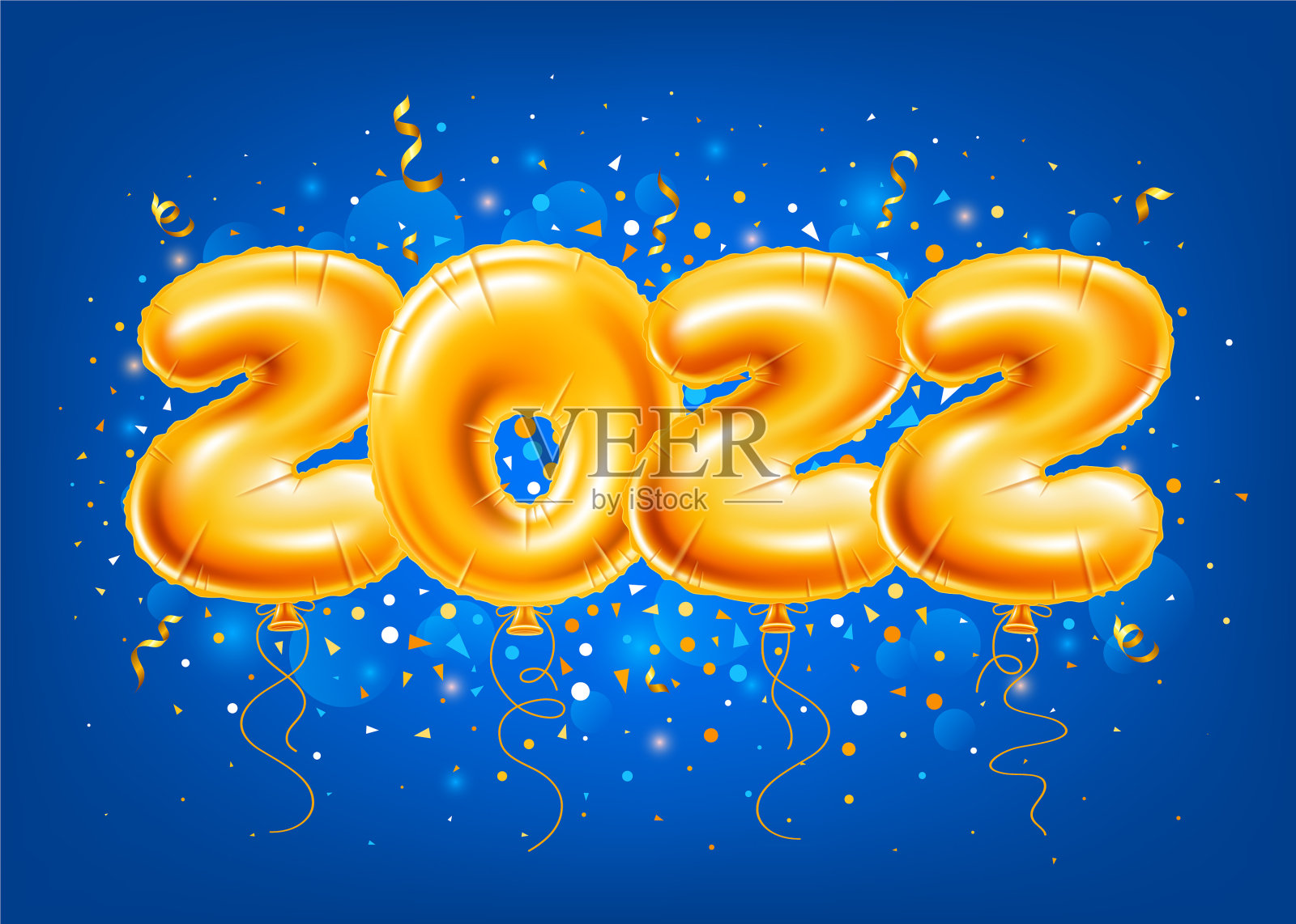 蓝色节日背景上的气球编号为2022插画图片素材