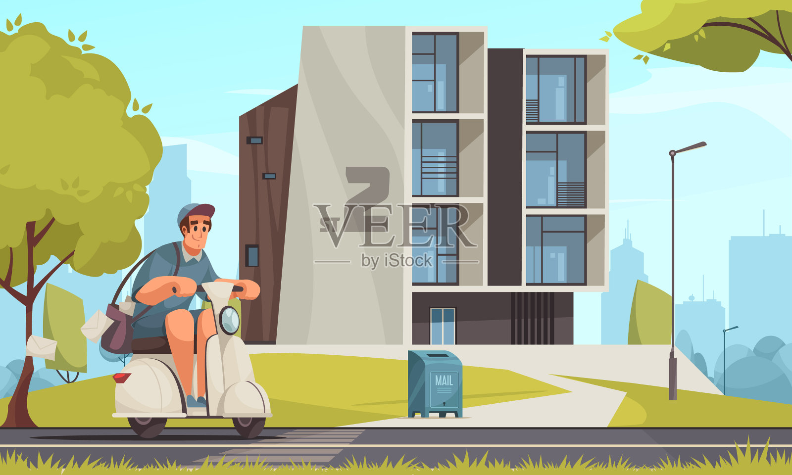 邮局投递漫画构图插画图片素材