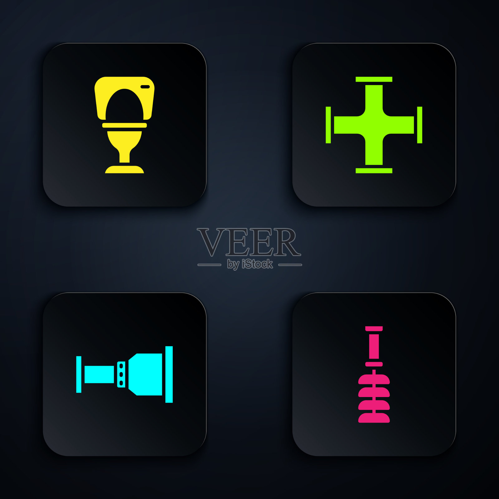 集马桶刷碗管和工业转接器图标素材