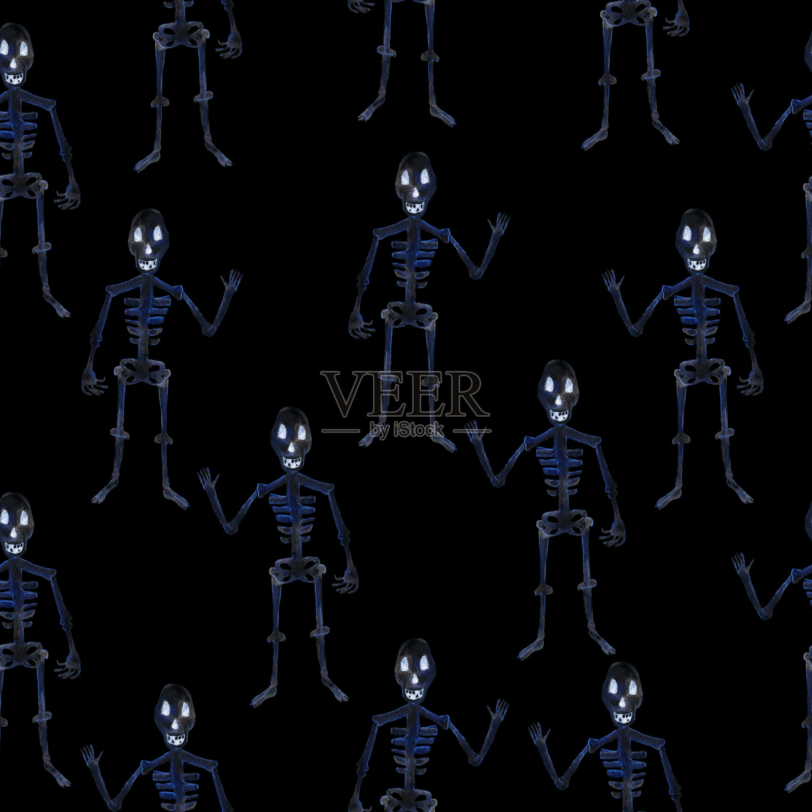 水彩无缝背景插图与骨架。印刷插图。打印一件t恤。为派对准备的样品。为孩子们的节日装饰插画图片素材