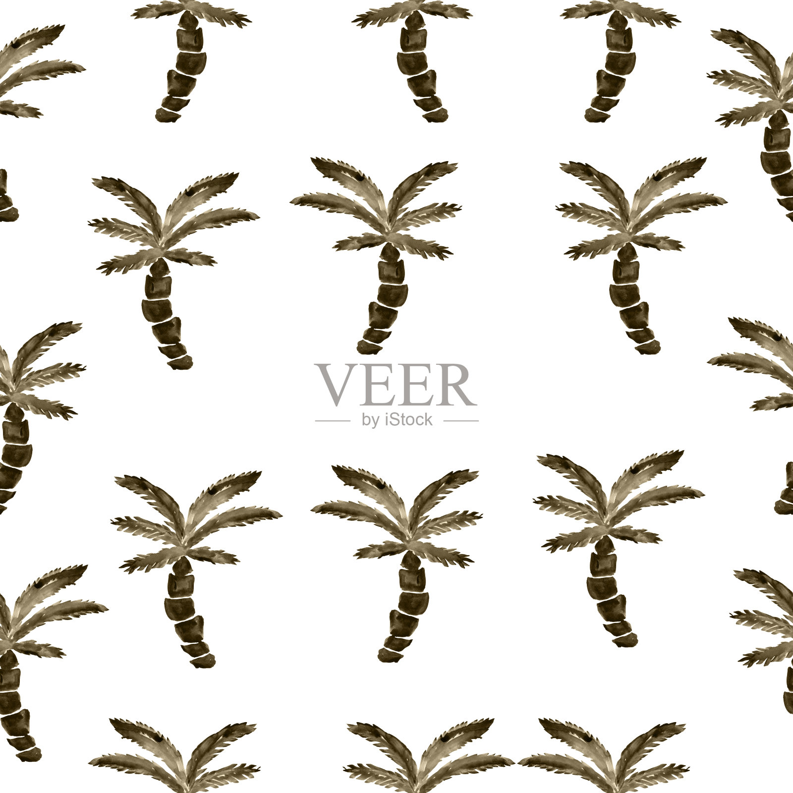 水彩无缝背景插图与棕榈树。印刷插图。打印一件t恤。纹理的装饰设计元素图片