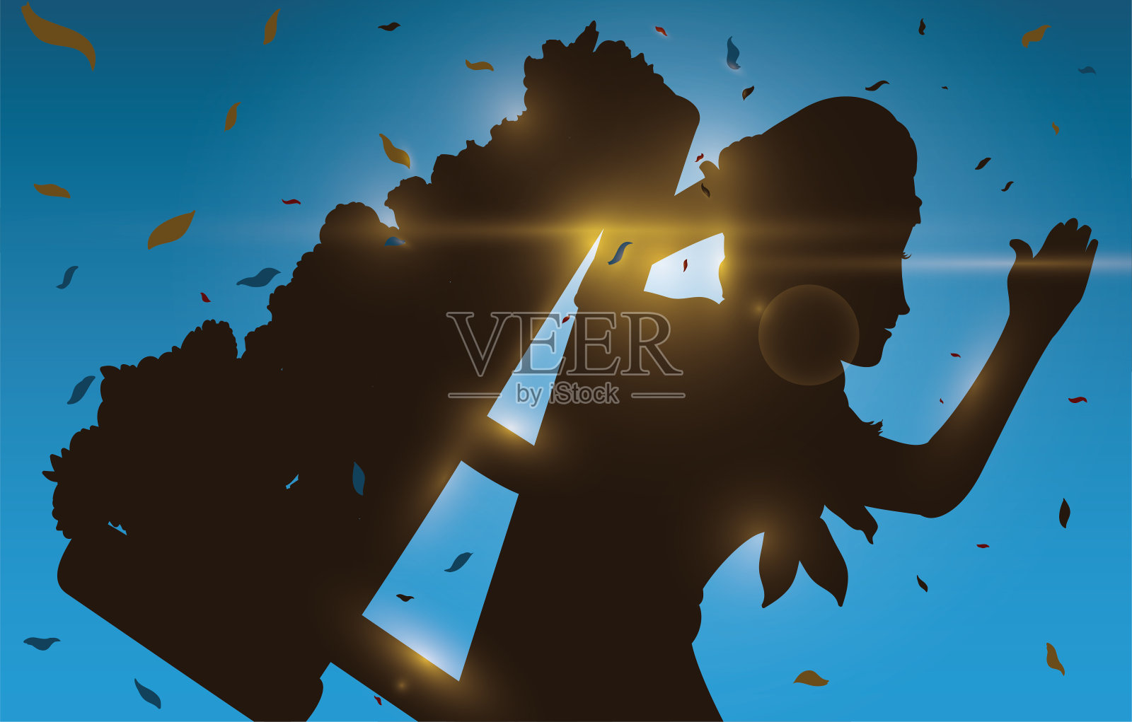 花瓣阵雨下的Silletera女人的剪影插画图片素材