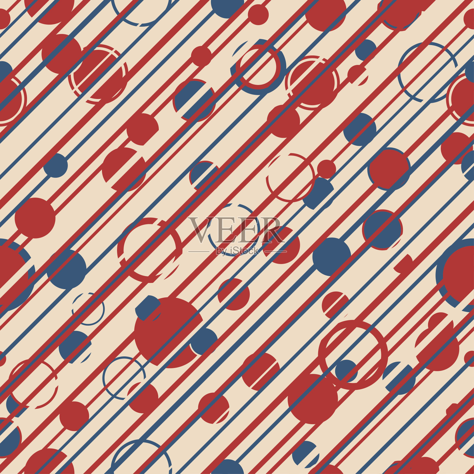 美式圆形和条纹无缝花纹插画图片素材