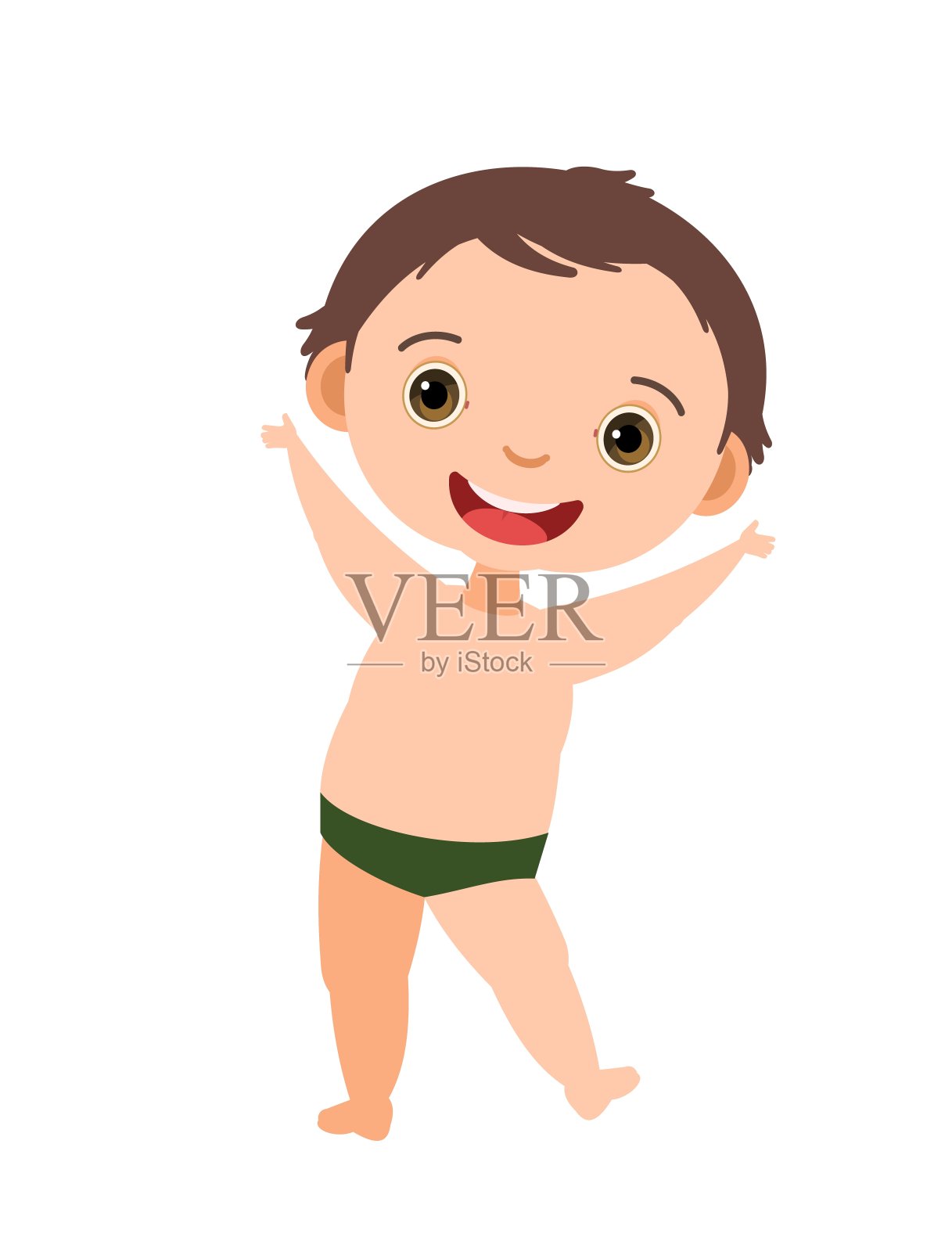 快乐的男孩死。为在大海、河流或水池中进行水游戏而准备。在海滩装。孤立在白色背景上。漫画风格的插图。平面设计。矢量艺术插画图片素材