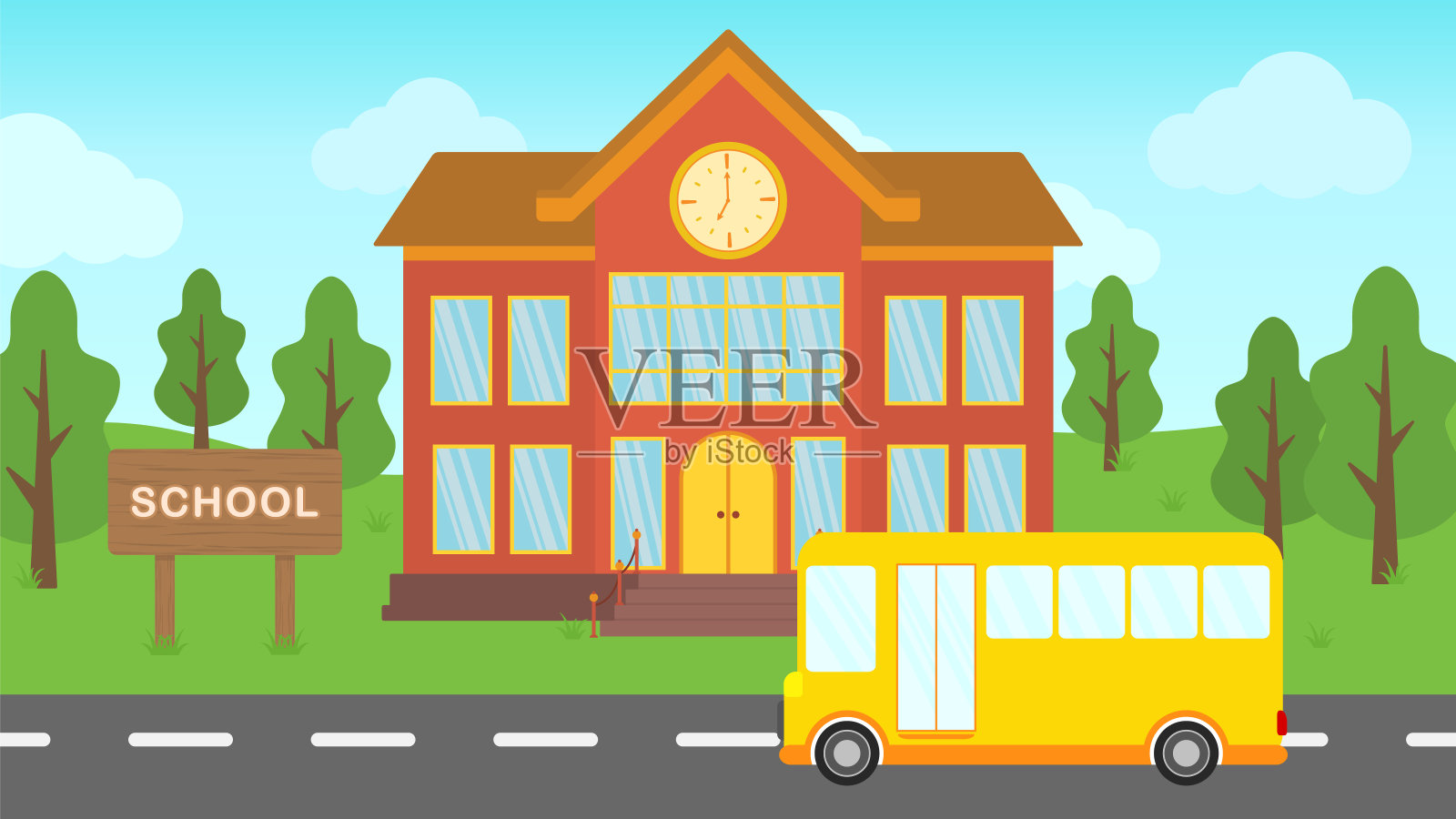 校舍在平面矢量插图壁纸回到学校插画图片素材