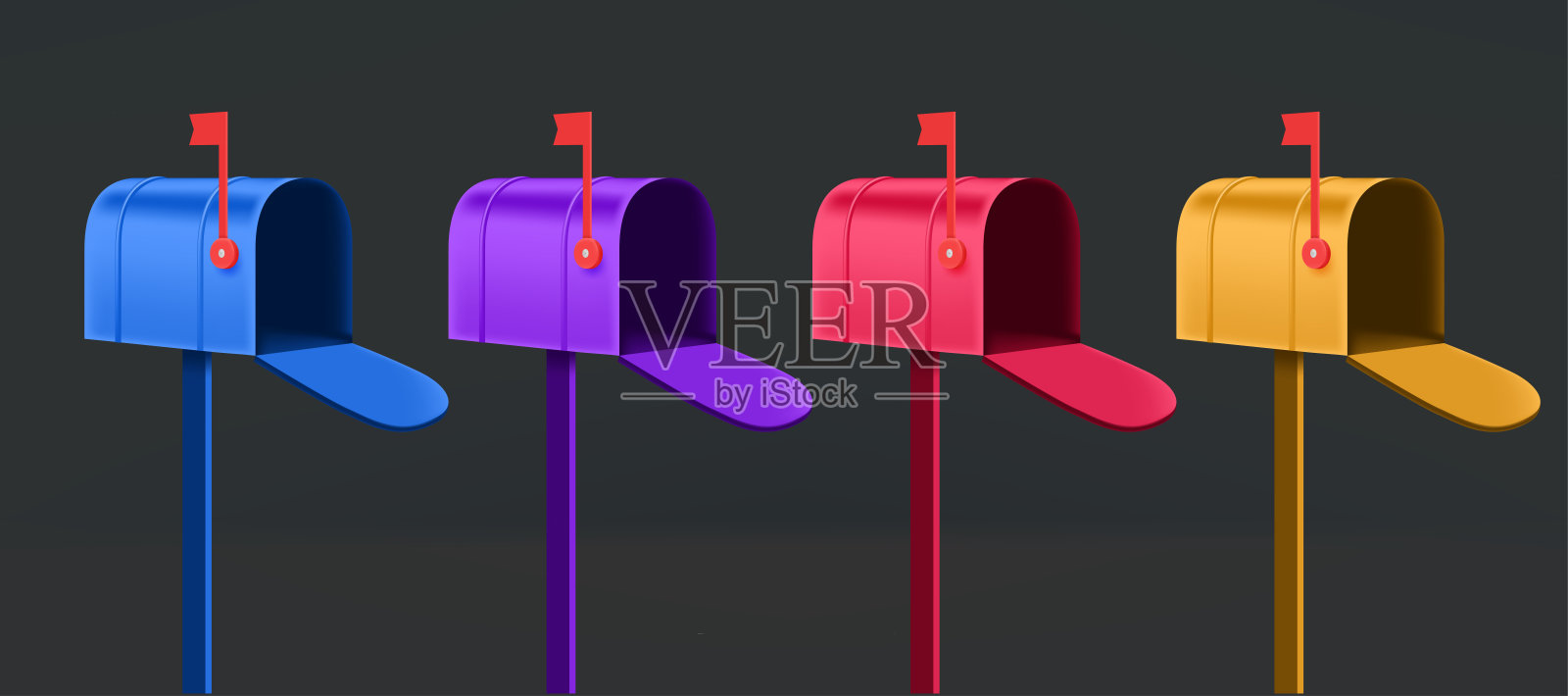 不同颜色的邮箱向量集插画图片素材