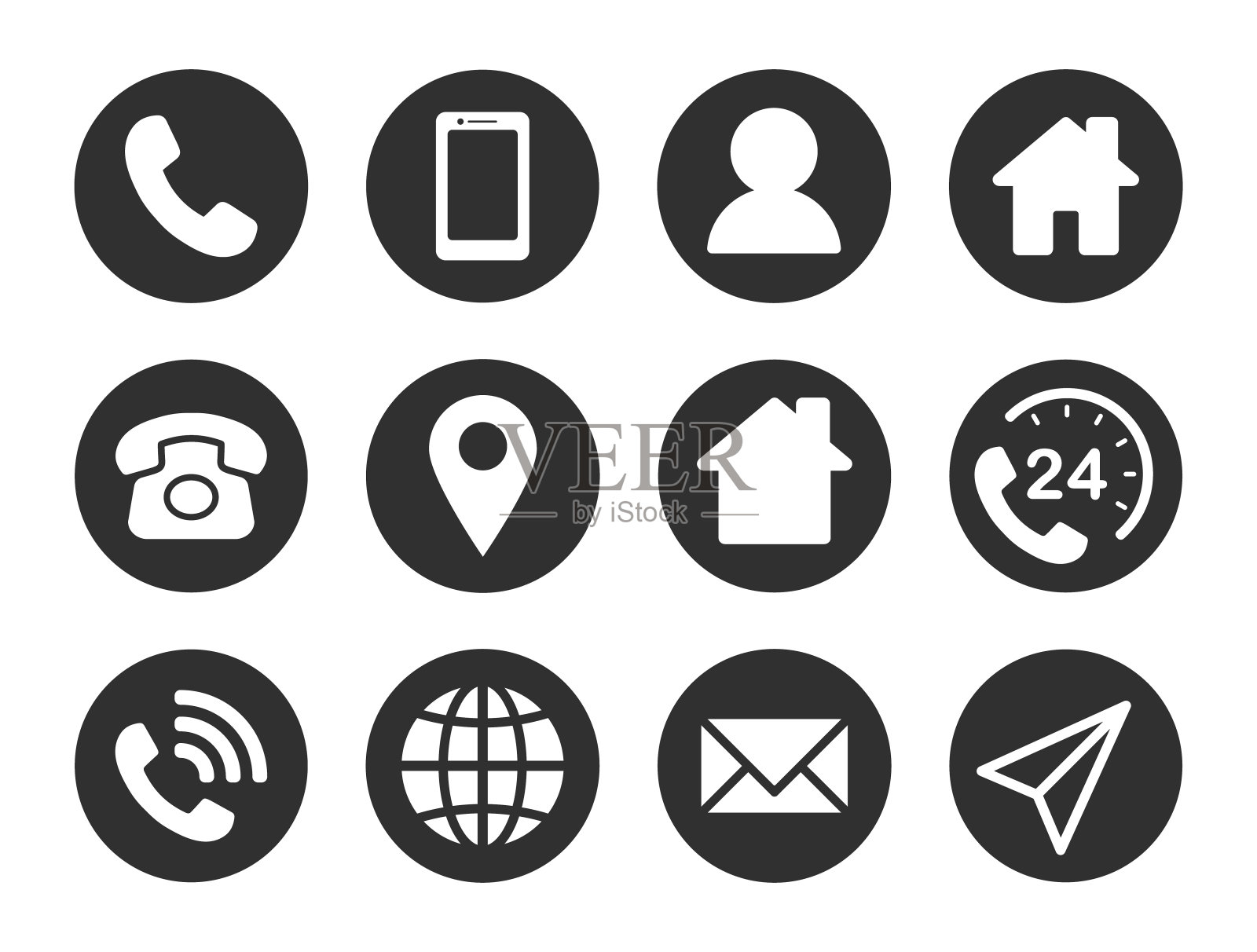 公司连接名片图标集。电话，名字，网站，地址，地点和邮件标志符号包。矢量插图形象。孤立在白色背景上。联系设计模板。图标素材